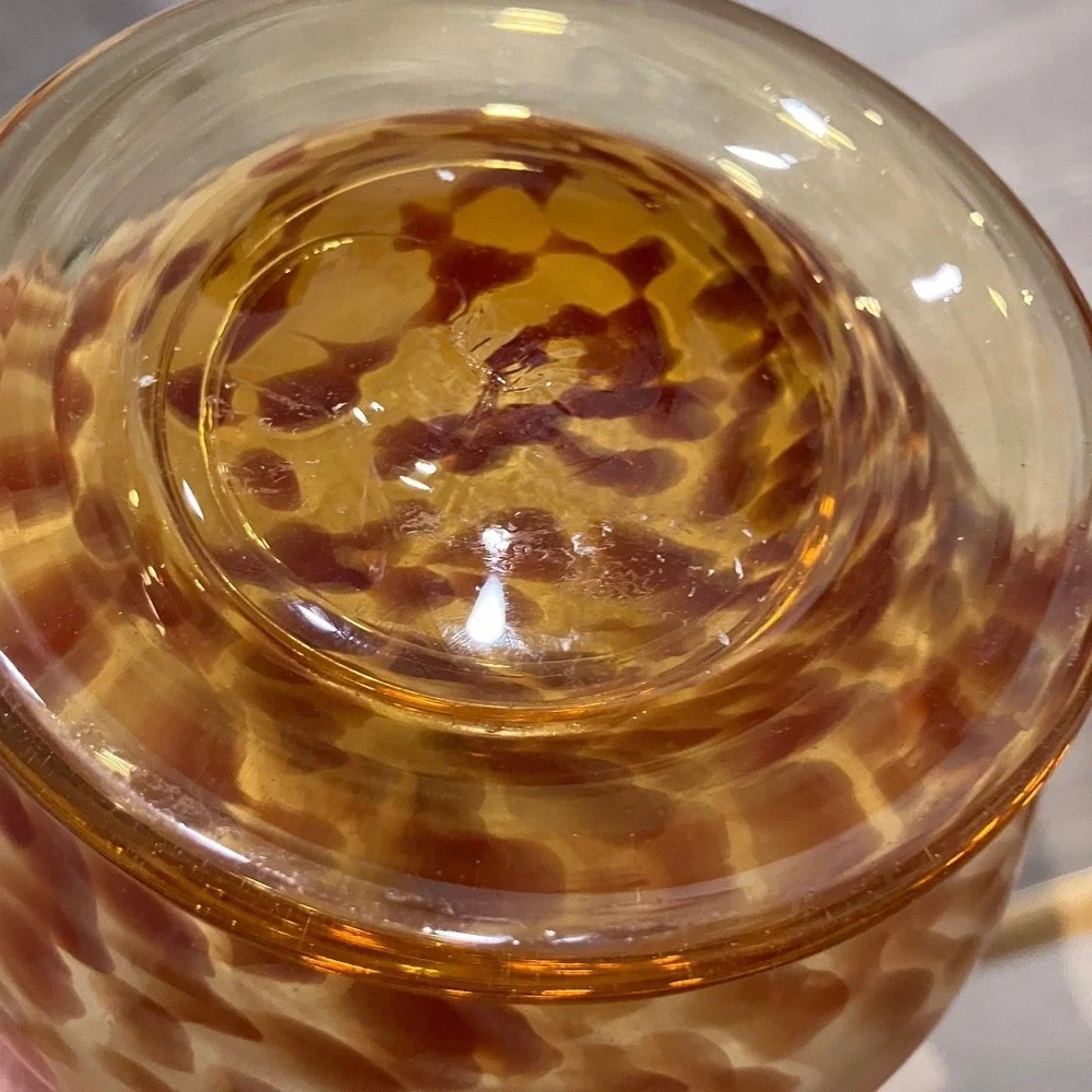 Vintage Italian Art Glass Vase - Amber Tortoise Swirl, White Cristal Style 7.5